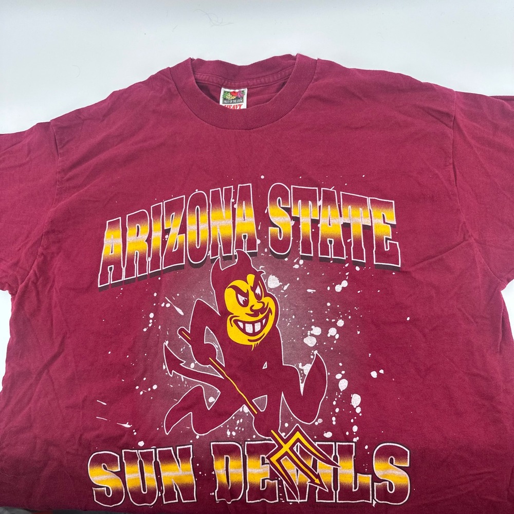 Vintage Arizona State Sun Devils T-Shirt Mens XL Maroon Sparky Fruit of the Loom